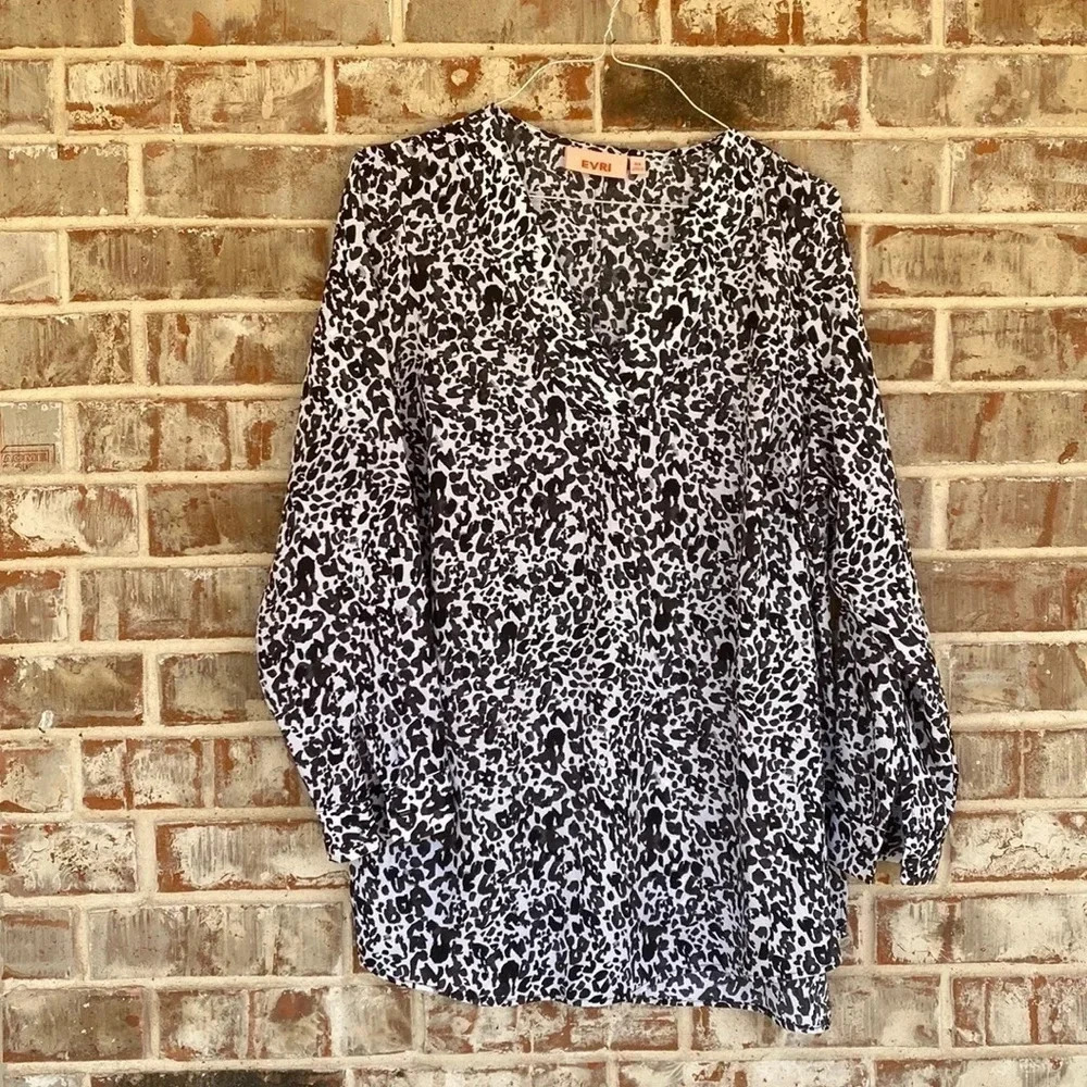 Evri Black and White Leopard‎ Print Popover Blouse